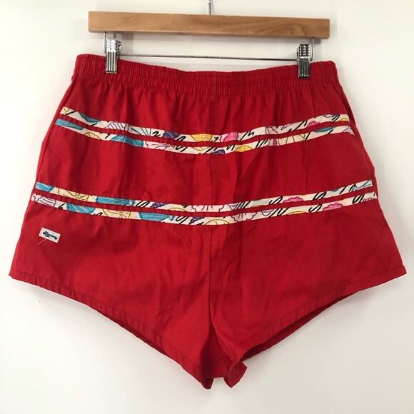 Vintage 2X(46-48) Laguna Mens Large 36-38 Cream Red Hawaiian Floral Swim Trunks - Picture 1 of 10
